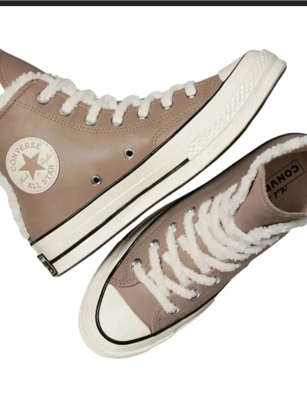 Converse Cream High-Top Sherpa-Lined Sneaker, never warn but has some scuffs